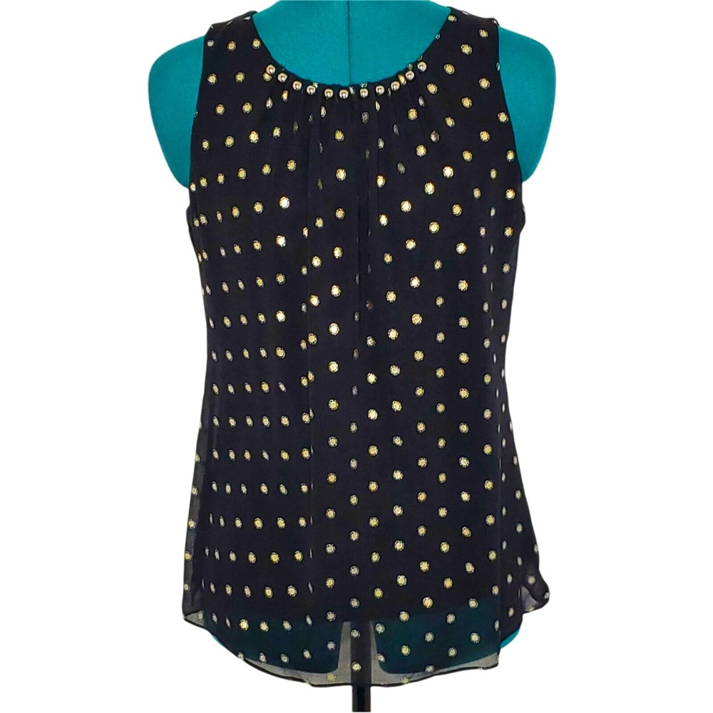 NWT! WHBM Black Sleeveless Blouse with Gold Polka Dots! Size XS